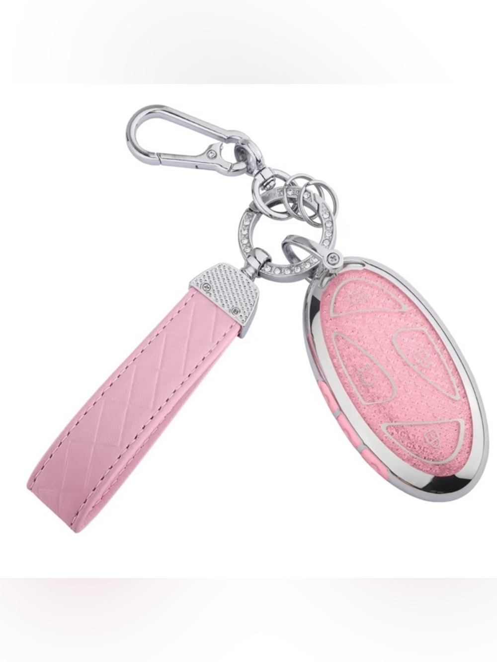 Key Fob Cover Hyundai Pink Leather Strap Keychain with Crystal Accents NWT